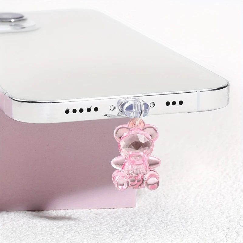 Kawaii Phone Dust Plug Charm - Acrylic Bear Jack Dust Protection Stopper, Anti-Dust Cap for Charge Port