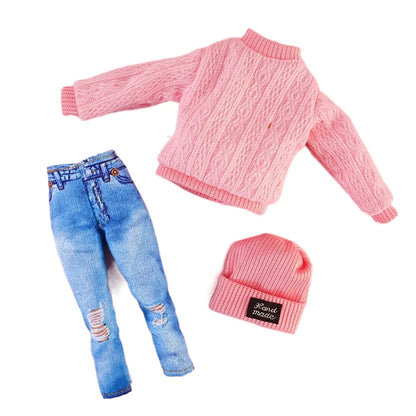 11.5" Doll Clothes Set – Knitted Sweater, Pants, Hat & Shoes for 30cm 1/6 BJD Dolls Accessories