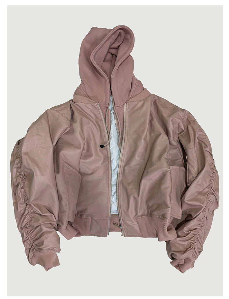 Mauroicardi Autumn Winter Oversized PU Leather Bomber Jacket for Men - Thickened Warm Hooded Luxury Designer Coat