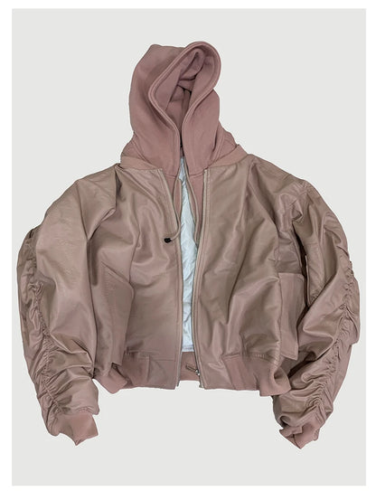 Mauroicardi Autumn Winter Oversized PU Leather Bomber Jacket for Men - Thickened Warm Hooded Luxury Designer Coat