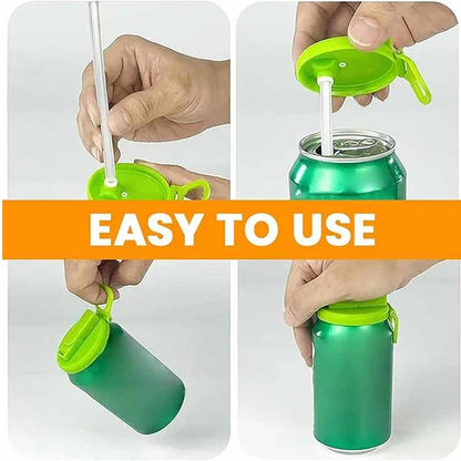 1/2pcs Portable Silicone Soda Can Lids with Straw — Reusable for Beer, Juice, and Canned Drinks