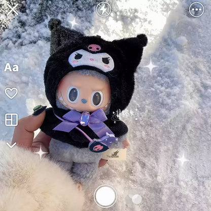 Labubu HelloKitty Clothes Suit – Sitting Party Cape Dress & Monster Vinyl Doll Outfit with Hat and Accessories