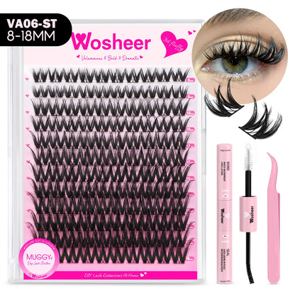 WOSHEER Manga Lash Clusters Kit – Clear Fairy Wet-Look Spiky Individual Anime Eyelashes