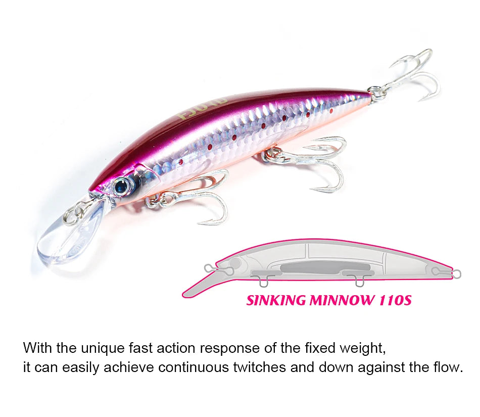 FJORD Heavy Sinking Minnow Fishing Lures – 110S 37g, 90S 29g, 70S 17g Saltwater & Freshwater Jerkbait