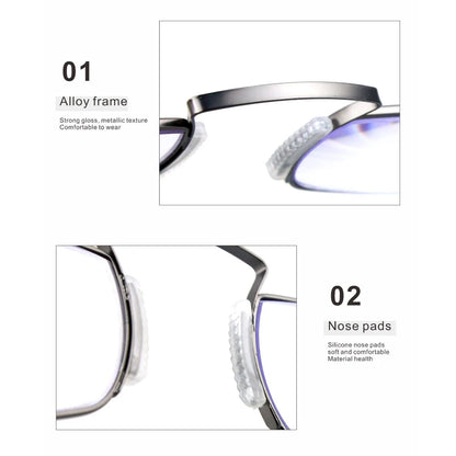 Portable Rectangle Reading Glasses for Men — Clip-On Nose Bridge Metal Frame with Case, Prescription +1 to +3