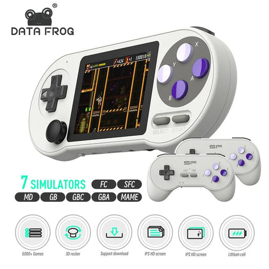 DATA FROG SF2000 Portable Handheld Game Console - 3 Inch IPS Screen - Built-in 6000 Retro Video Games - Fun for Kids