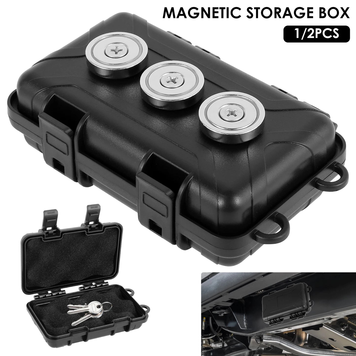 1-2Pcs Upgraded Magnetic Key Holder – Waterproof & Rustproof Under Car Key Box (Multifunctional Spare Key Hider)
