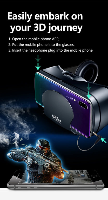 3D VR Headset – Virtual Reality Smart Glasses Helmet for Smartphones with Controllers and 7-Inch Lenses