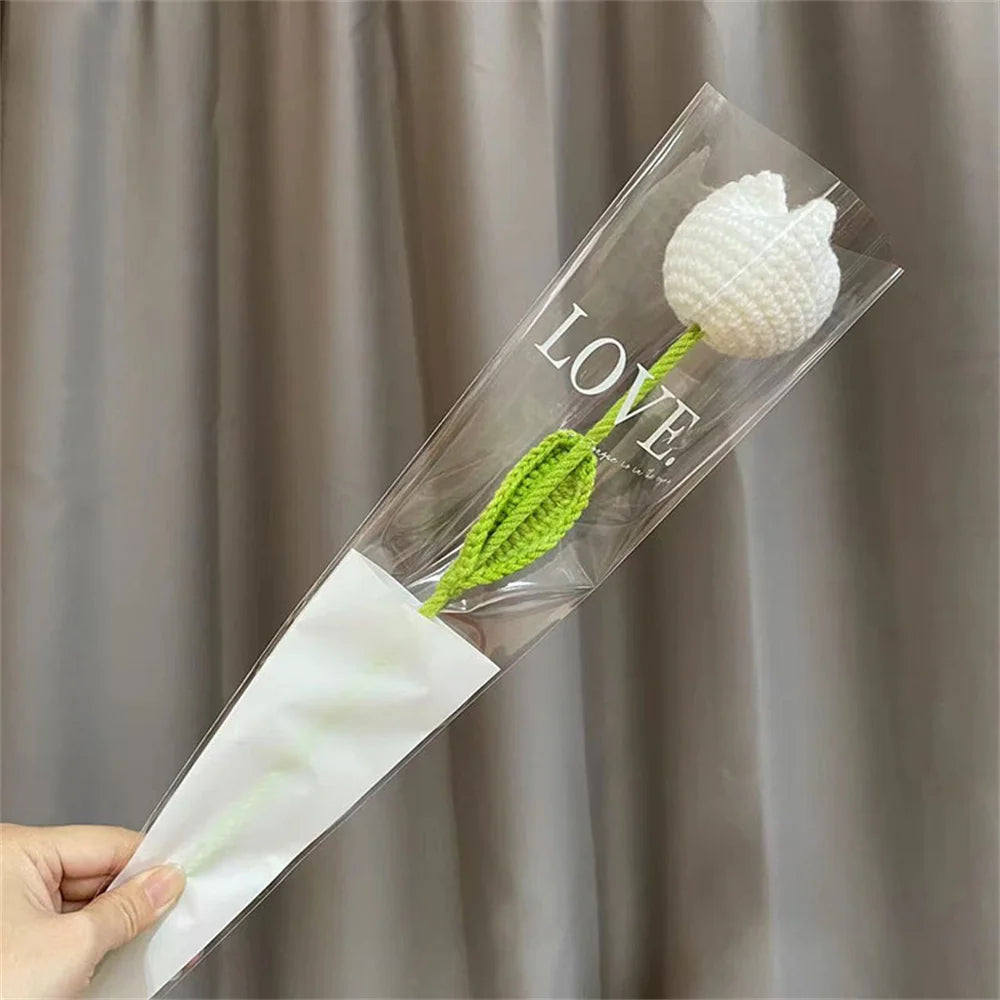 Hand-Knitted Rose, Tulip & Sunflower Bouquet – Crochet Simulation Floral Arrangement for Home Table Decor