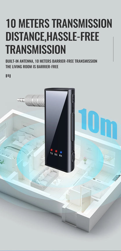 Bluetooth 5.4 Audio Transmitter Receiver – 3.5mm AUX Wireless Adapter with Mic & TF Card Support for Car, TV, PC