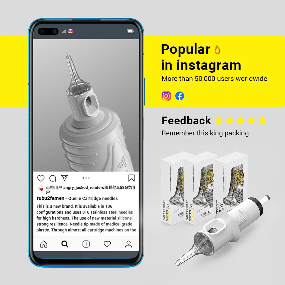 QUELLE 20PCS Tattoo Needles Cartridge – RL/RS/RM/M1 Disposable Sterile for Permanent Makeup & Body Art Machine Supply