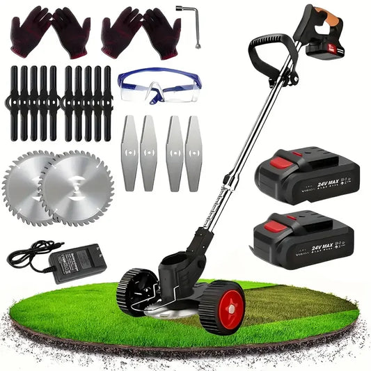 Cordless Lawn Trimmer & Weed Wacker – Grass Edger with 2 Li-Ion Batteries and 3 Blade Types