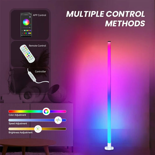RGB LED Floor Lamp – Remote & APP Control, Music Sync Corner Lighting, Modern Mood Lamp for Bedroom, Living Room & Gaming Decor