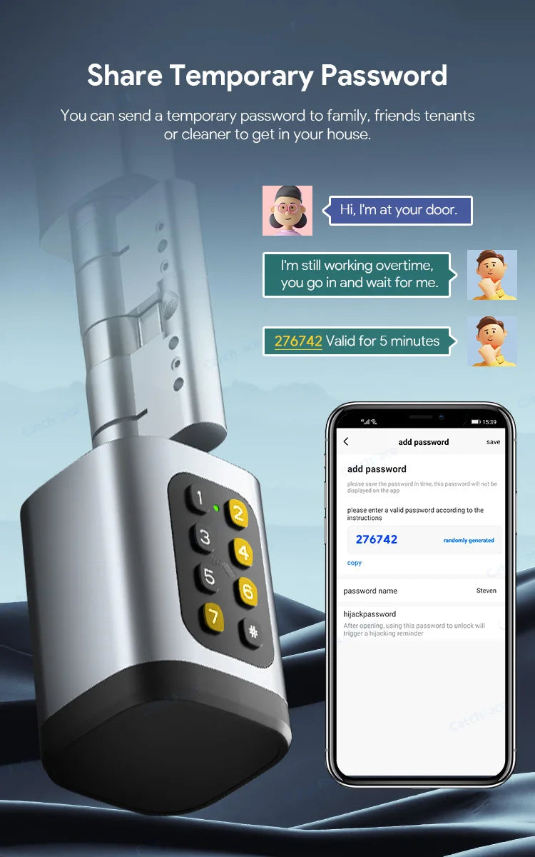 V1 Pro+ Smart Door Lock – TUYA App Adjustable Fingerprint, Password & RFID Cylinder for Home Security