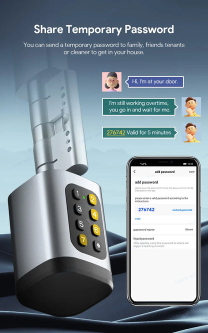 V1 Pro+ Smart Door Lock – TUYA App Adjustable Fingerprint, Password & RFID Cylinder for Home Security