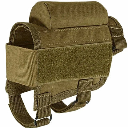 Outdoor Tactical Rifle Cheek Rest Pouch - Camo Nylon Adjustable Butt Stock Riser Pad with Bullet Holder - Hunting Ammo Cartridges Bag