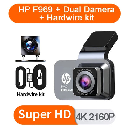 HP 4K HD Car Dash Cam – Night Vision, WiFi, Parking Monitoring, DVR Loop Video Recording