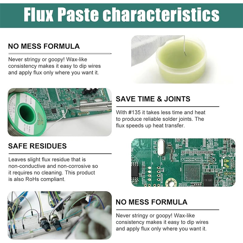 35-300g Solder Paste Rosin Flux | No Clean Soldering Flux for Electronics & Circuit Boards