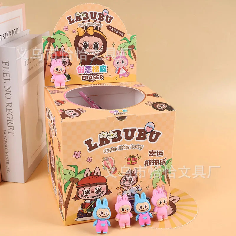 32PCS Labubu Eraser Blind Box – Anime Cartoon Figure Erasers for Kids’ School Supplies