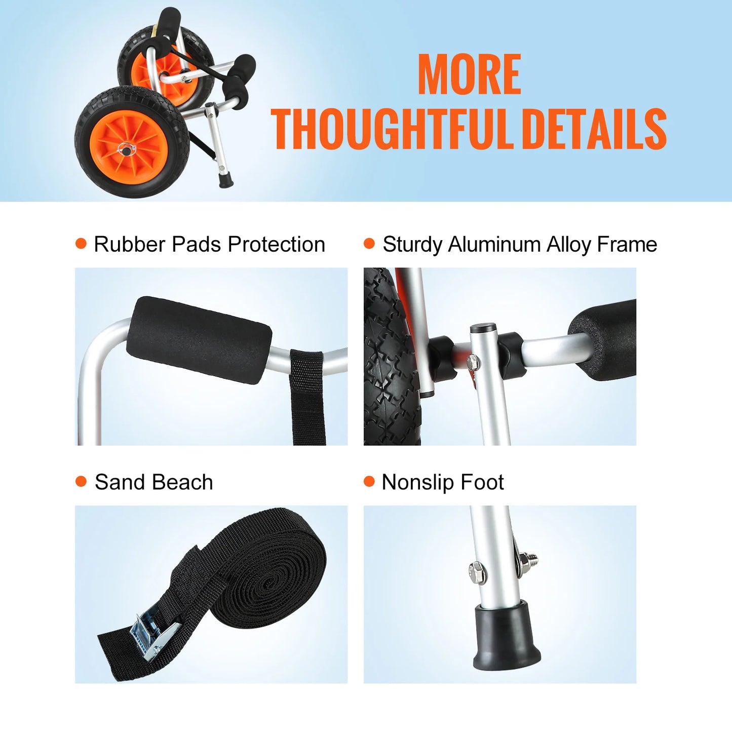 VEVOR Kayak Cart — 250lbs Foldable Canoe Trolley with 10" Tires & Support Foot for Paddleboards, Float Mats & Jon Boats