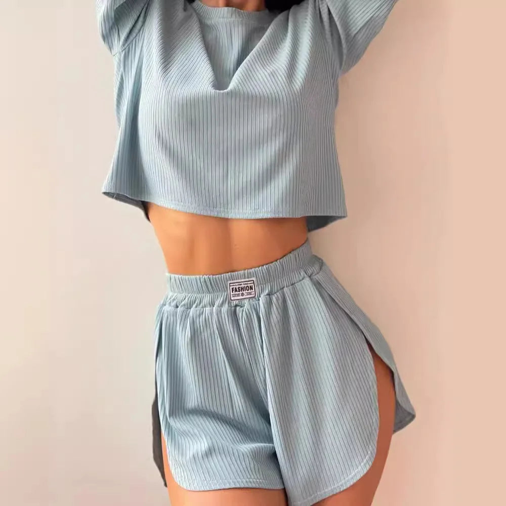 Women's Two-Piece Pajamas Set – Comfortable Sexy Short Sleeve Top and Shorts Homewear