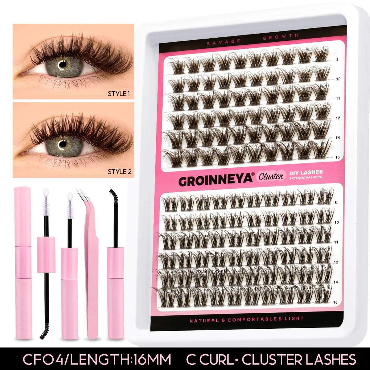 Lash Clusters Extension Kit – Fake Eyelashes Set with Lash Bond, Seal, and Applicator Tool for Makeup