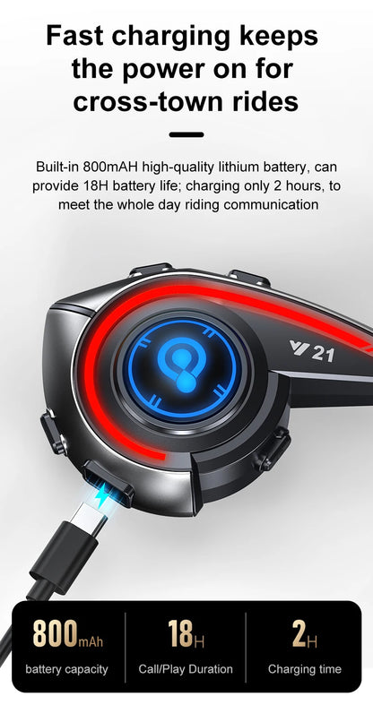 KEBIDUMEI Y21 Motorcycle Helmet Bluetooth Headset — Earphone Music Player with FM Radio & SOS Warning Light