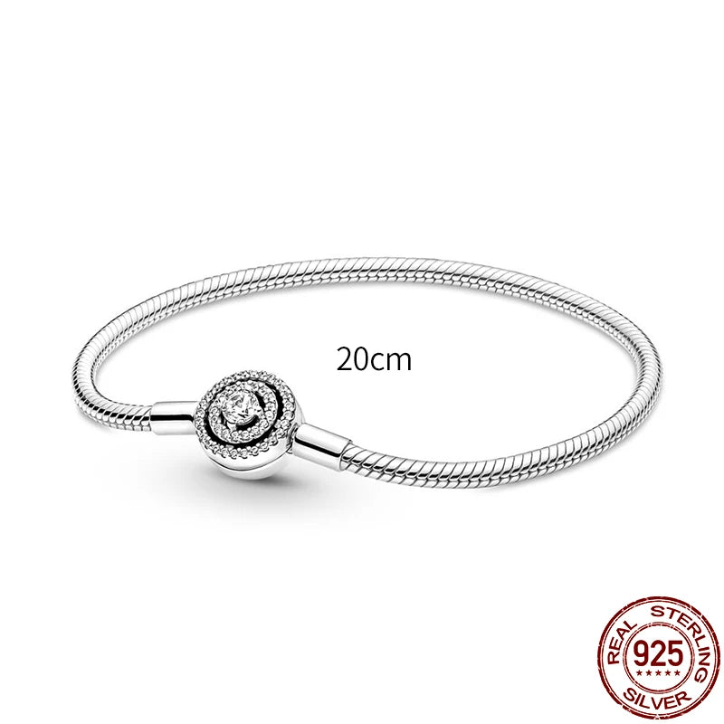 New 925 Sterling Silver Snake Chain Charm Bracelet – Fits Original 925 Pendant Charms & Beads, Heart Bracelet Jewelry for Women