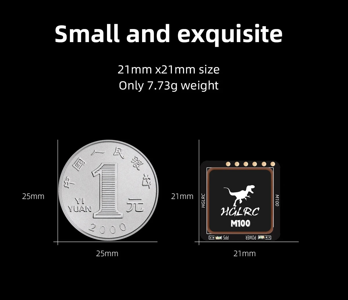 HGLRC M100-5883 M10 GPS Module with Compass – Ceramic Antenna & On-board LEDs, 21x21mm for RC Airplane FPV Long Range