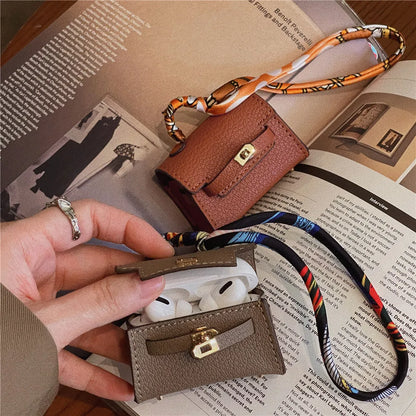 Elevate Your Style: Luxury Handbag Leather Earphone Cases for AirPods 1 2 3 Pro 2 - Wireless Bluetooth Headset Bag with Protective Cover and Lanyard