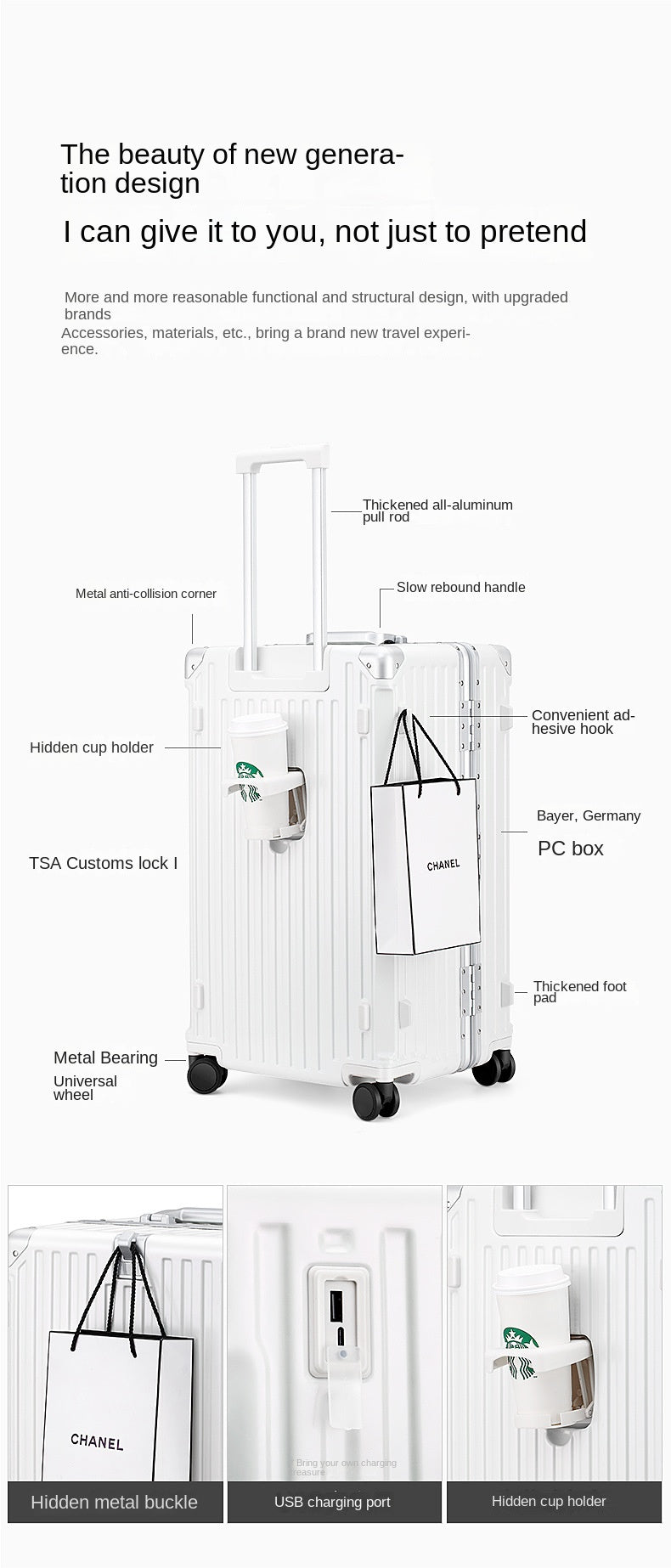 COLENARA Aluminum Frame Suitcase — High-Quality Large Capacity Trolley Travel Bag, 24", 26", 28", 30" Rolling Luggage
