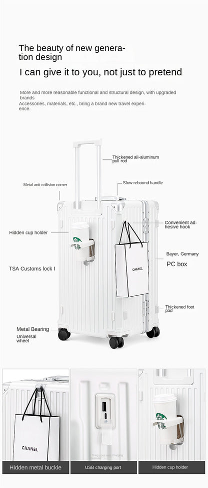 COLENARA Aluminum Frame Suitcase — High-Quality Large Capacity Trolley Travel Bag, 24", 26", 28", 30" Rolling Luggage