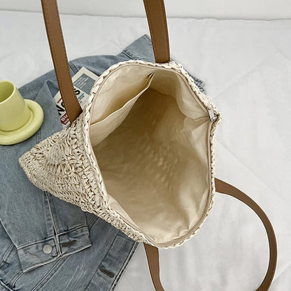 Handmade Woven Straw Beach Bag – Large Capacity Women’s Raffia Shoulder Tote for Summer Travel