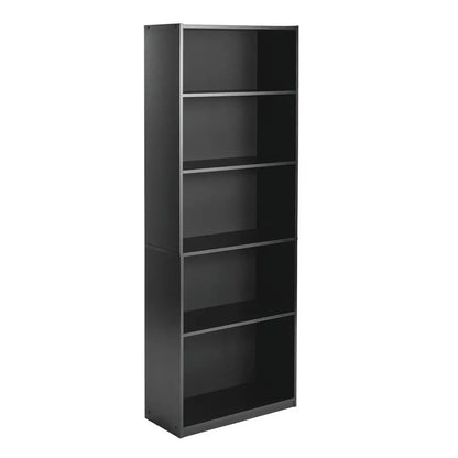 5-Shelf Adjustable Bookcase – True Black Oak Storage Shelf Unit
