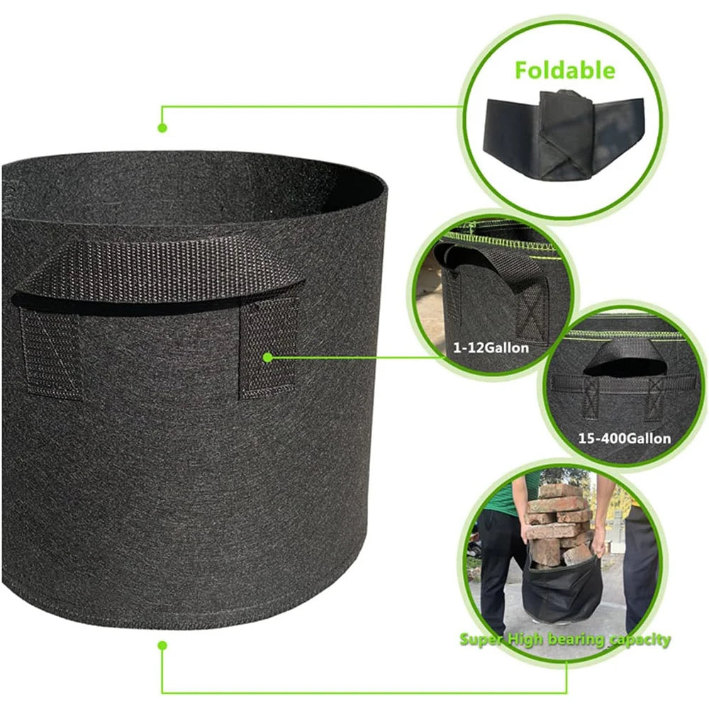 5-Pack Grow Bags with Handles — Aeration Fabric Pots for Plants, Available in 3, 4, 5, 7 & 30 Gallon
