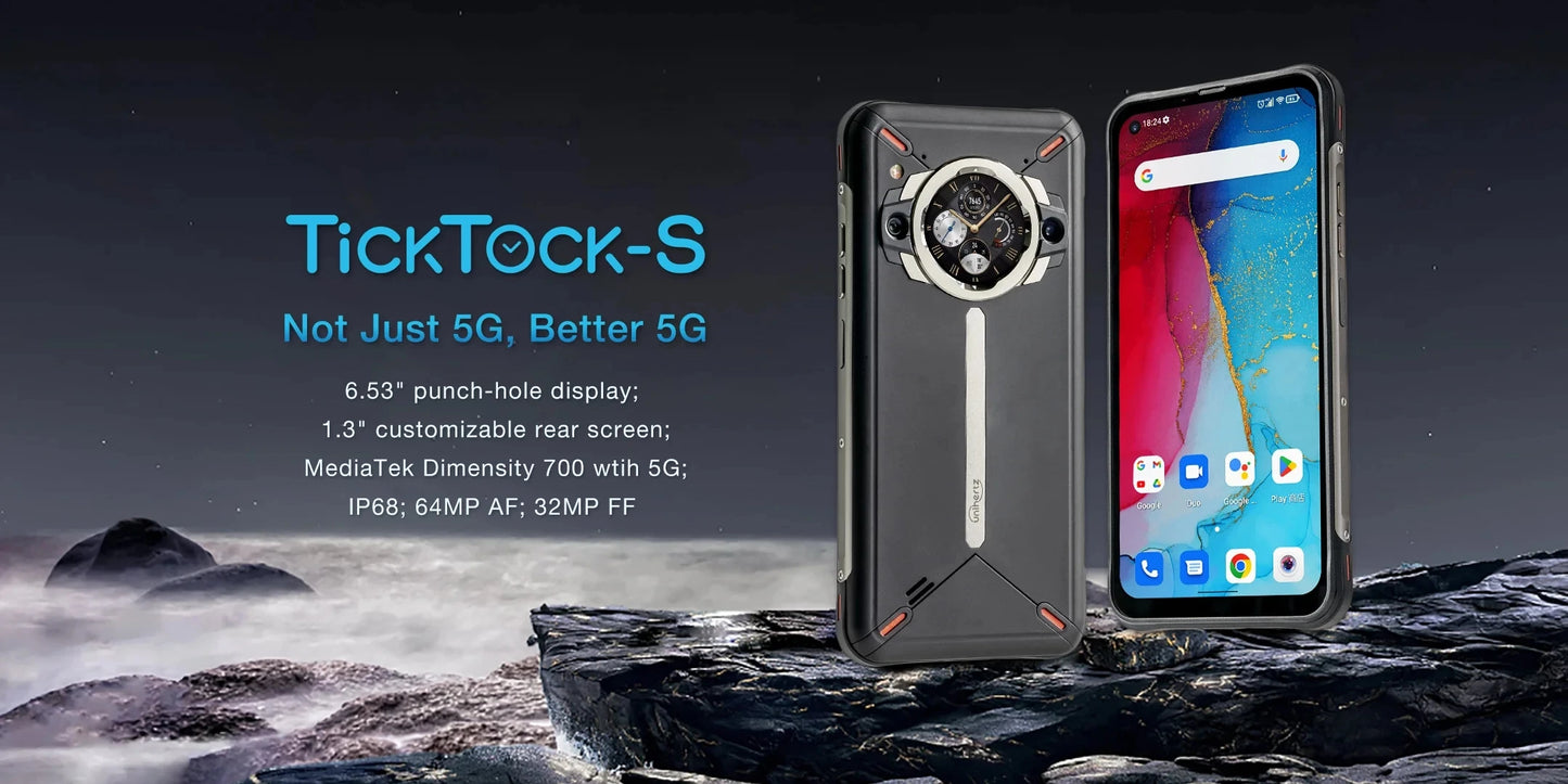 Unihertz Ticktock S Rugged 5G Smartphone – 8GB RAM, 256GB Storage, 5200mAh, 64MP Camera, 6.53" Dimensity 700 Display