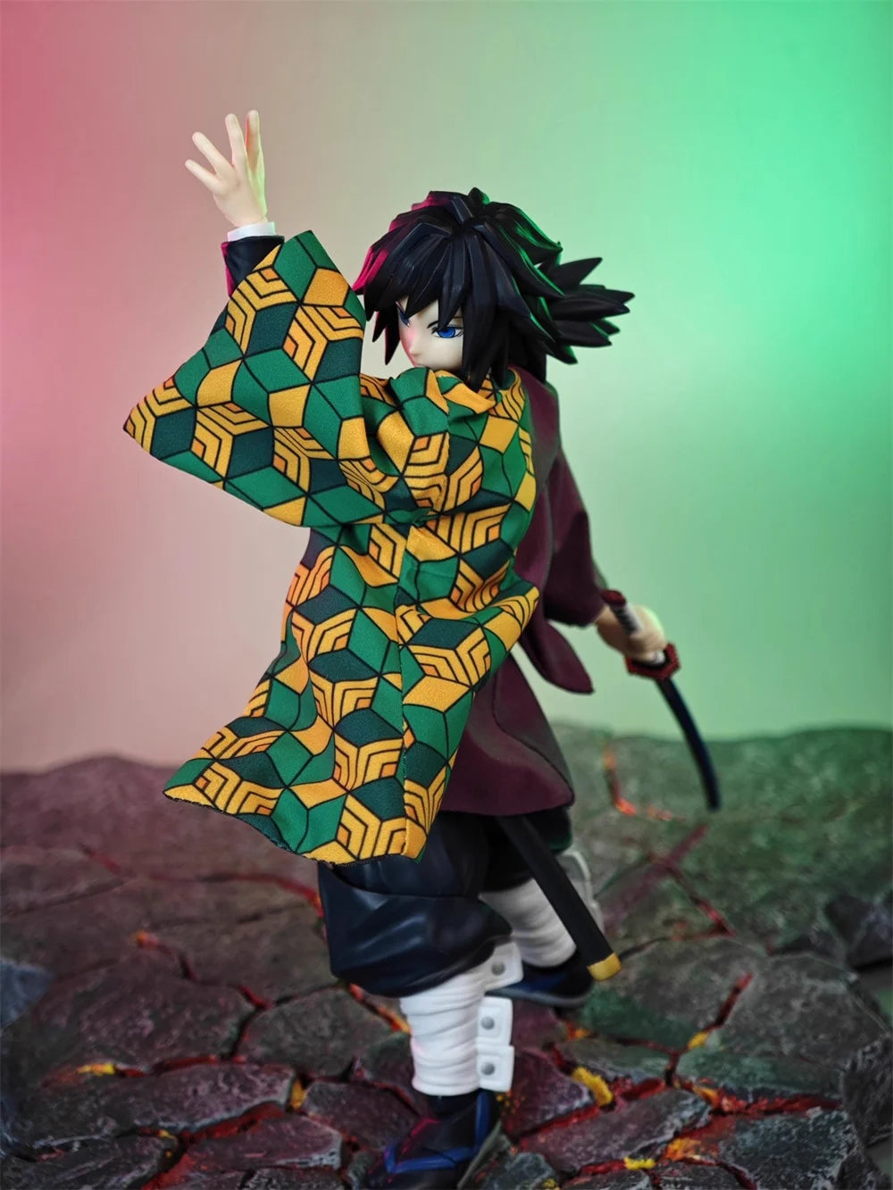 1/12 Scale Demon Slayer Action Figure – Tomioka Giyuu & Kamado Tanjirou with Grid Cloak Kimono for 6" Body Models