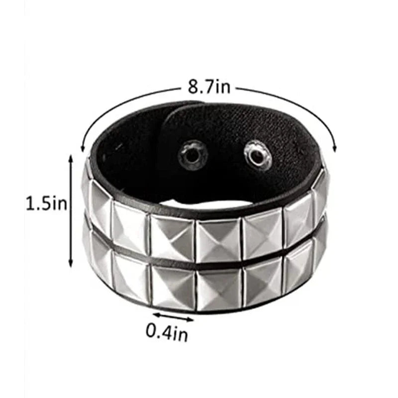 New Punk Fashion Black Leather Cuff Bracelet for Men & Women - Rivets Stud Charm Wristband Bangle, Gothic Jewelry 2024