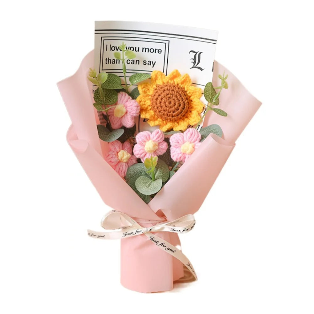 Handmade Artificial Flower Crochet Bouquet – Sunflower & Daisy Eternal Flowers, Anniversary, Mother’s Day & Birthday Gift