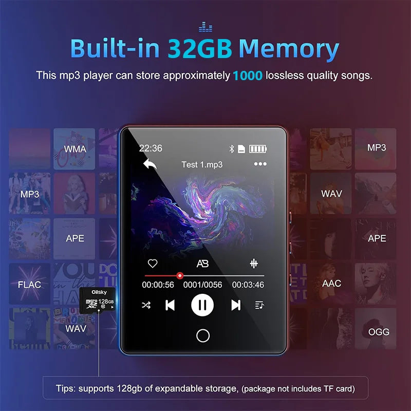 32GB Bluetooth 5.0 MP3 Player - 2.8 Inch Touch Screen, HiFi Music, FM Radio, Speaker, Recorder, EBook & Picture Viewer