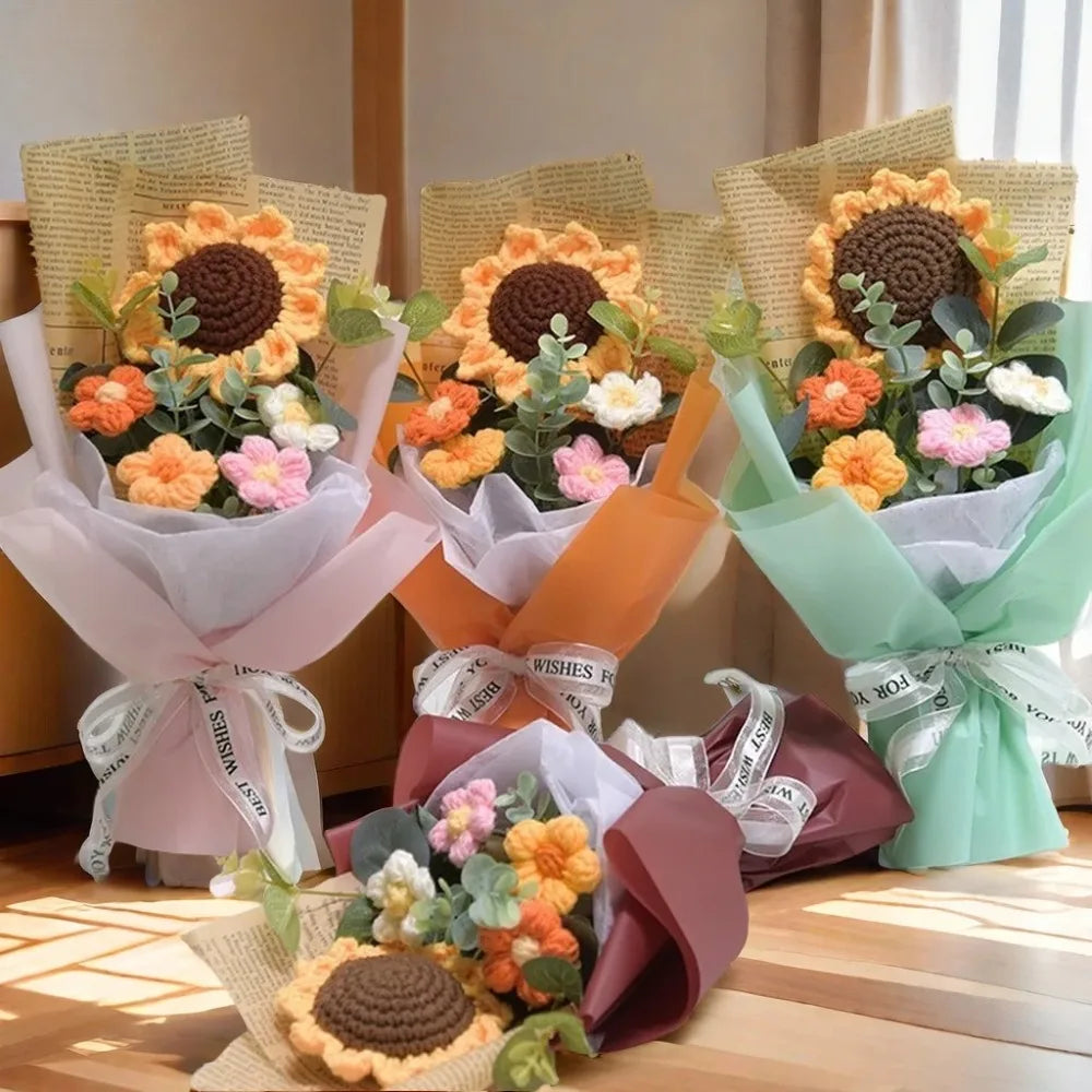Handmade Artificial Flower Crochet Bouquet – Sunflower & Daisy Eternal Flowers, Anniversary, Mother’s Day & Birthday Gift