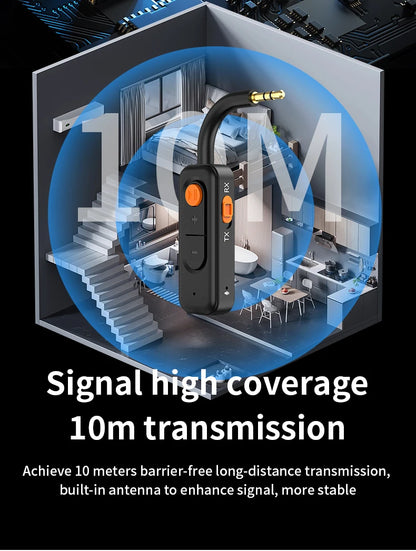 Bluetooth 5.4 Audio Transmitter Receiver – 3.5mm AUX HiFi Stereo Wireless Adapter with Mic for Car, Airplane, TV, PC & Headphones