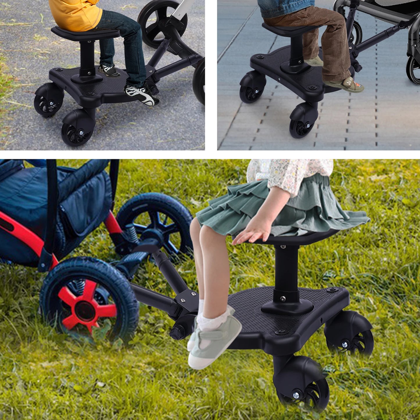 2-in-1 Universal Stroller Buggy Board with Detachable Seat – Pram Pedal Adapter for Kids, 25kg Load Capacity