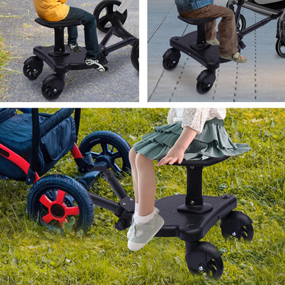 2-in-1 Universal Stroller Buggy Board with Detachable Seat – Pram Pedal Adapter for Kids, 25kg Load Capacity
