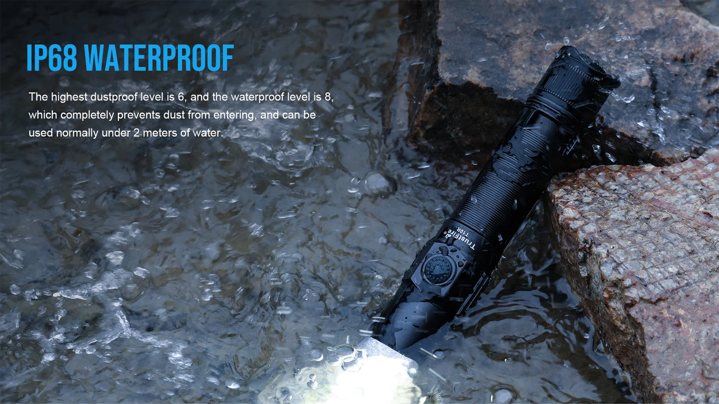 Trustfire T10R Tactical LED Flashlight — 1800 Lumen, USB-C Rechargeable 18650 Torch with Dual Switch