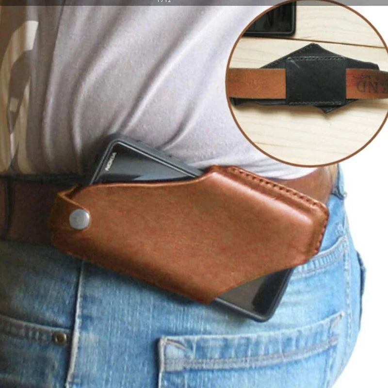 Leather Men’s Phone Case Pouch, Belt Waist Bag for iPhone, Cellphone Holster, Wallet & Purse Waist Pack Holder