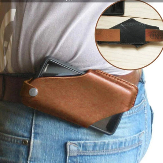 Leather Men’s Phone Case Pouch, Belt Waist Bag for iPhone, Cellphone Holster, Wallet & Purse Waist Pack Holder