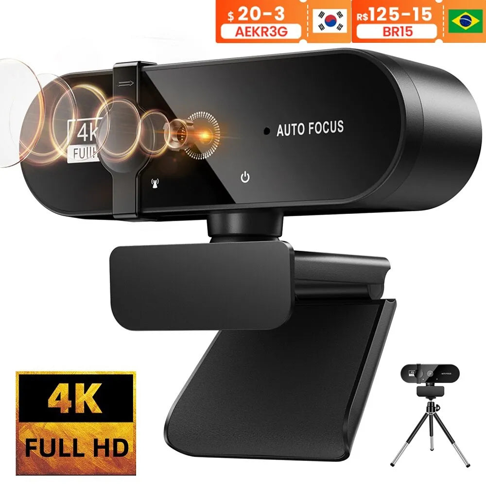 2K Full HD Webcam: 4K 1080P Mini Camera with Microphone - USB Web Cam for PC Laptop Video Shooting, Auto Focus, 30fps Recording