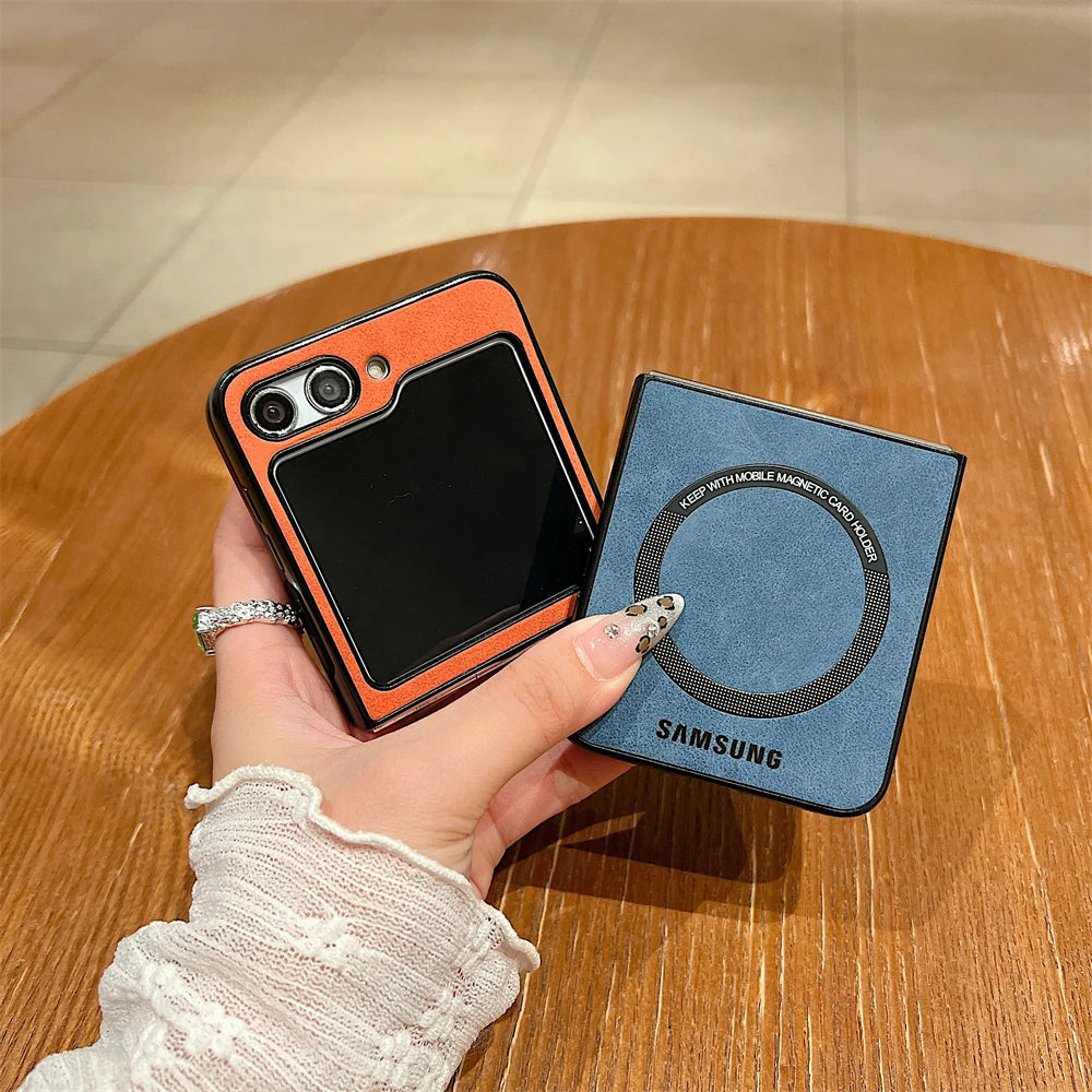 MagSafe Matte PU Leather Case for Samsung Galaxy Z Flip 6/5/4/3 & Z Fold 6/5/4/3 – Magnetic Luxury Flip Cover Skin Feel