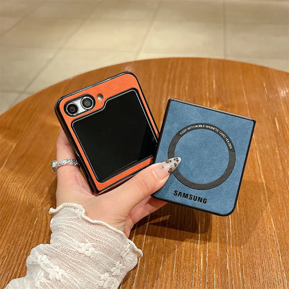 MagSafe Matte PU Leather Case for Samsung Galaxy Z Flip 6/5/4/3 & Z Fold 6/5/4/3 – Magnetic Luxury Flip Cover Skin Feel